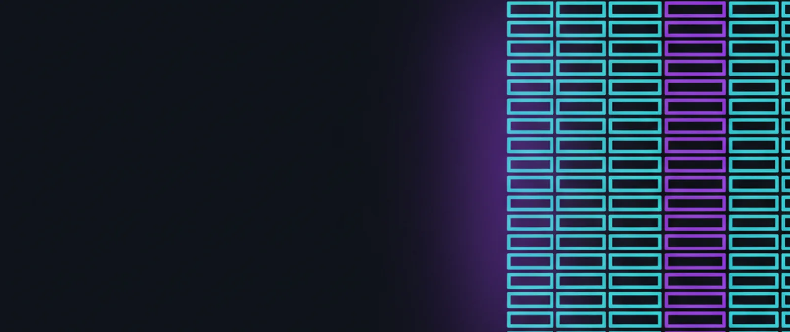 A grid of cyan file outlines on the right of a dark band, with one column glowing violet where access runs wider than the rest