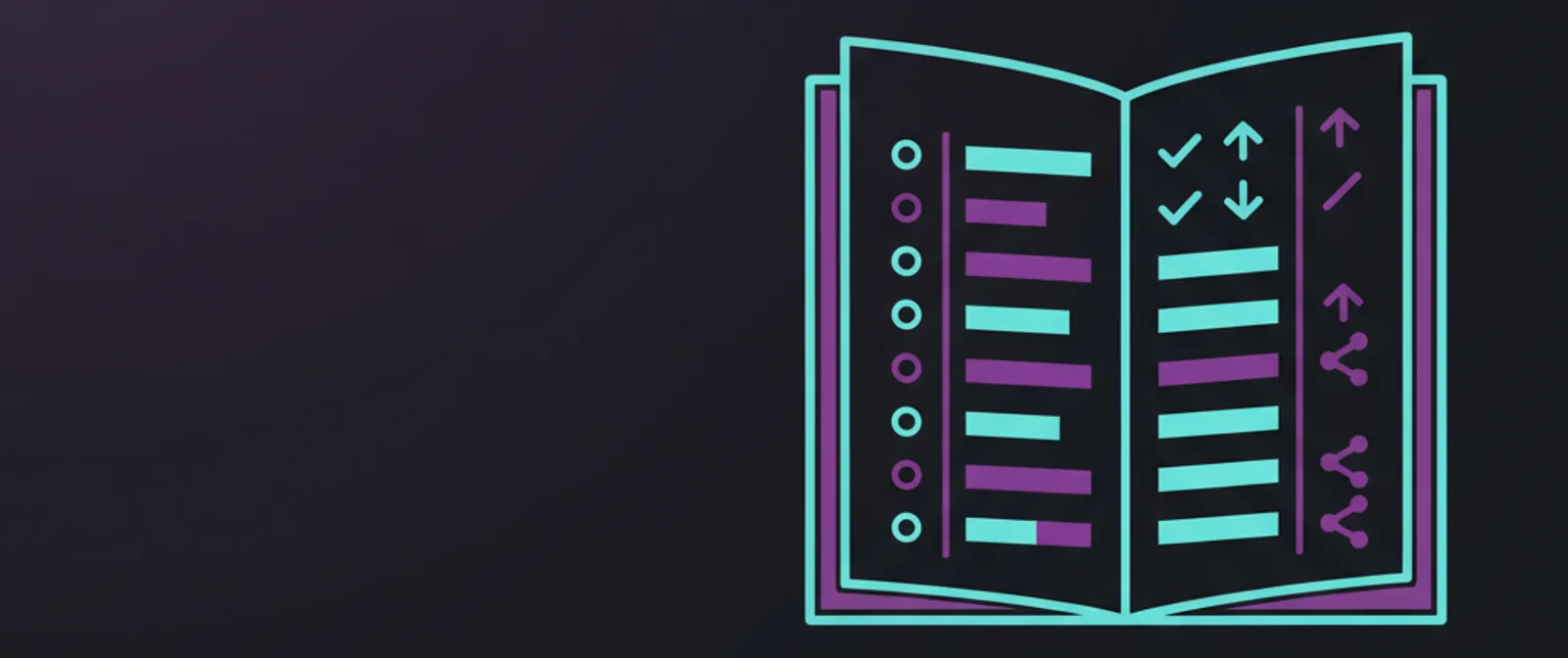 An open register of entries with ticks and arrows, like a record of each site and who owns it